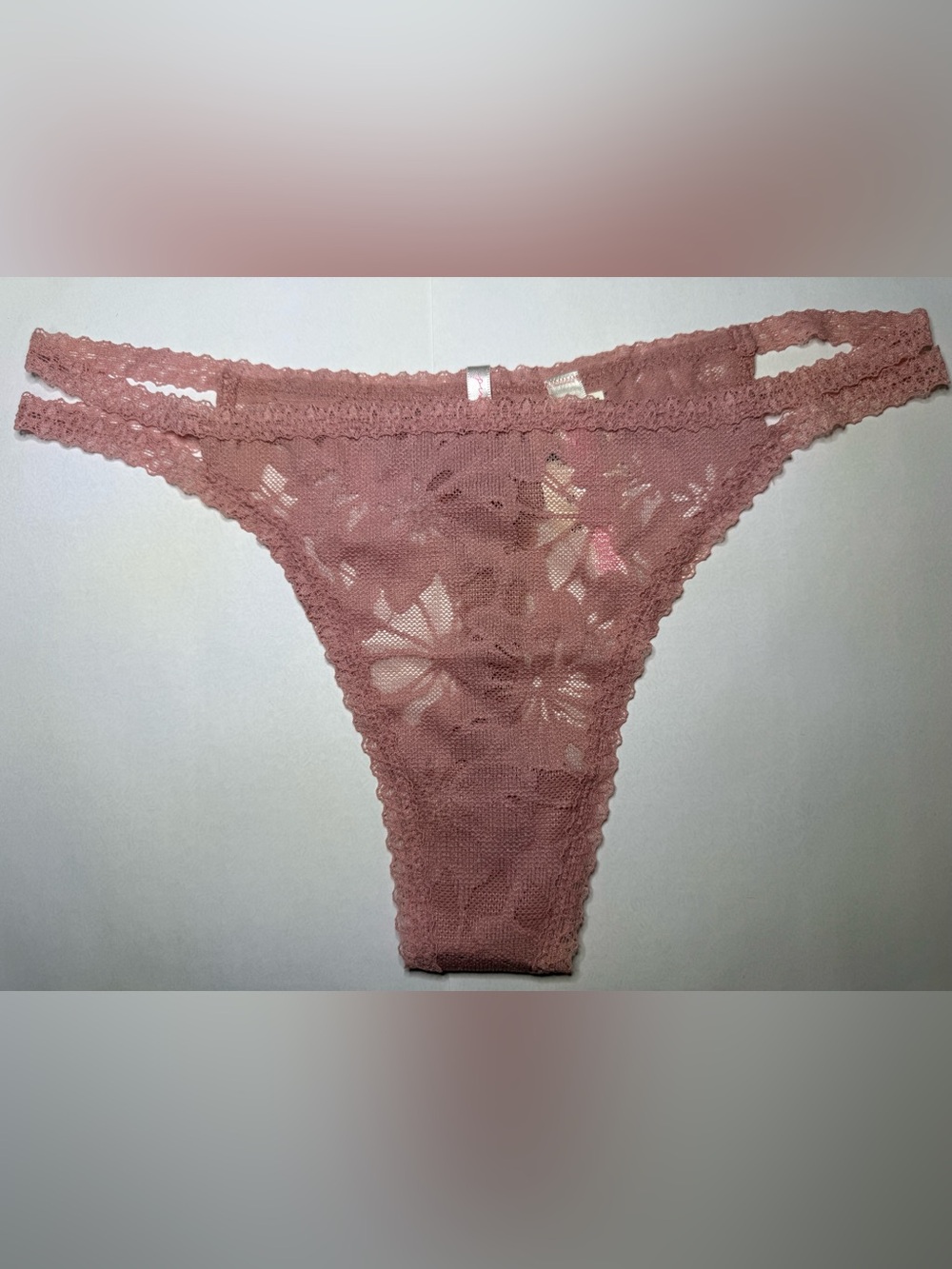 Pink Victoria Secret Lace Double-Strap Thong Panty - Dusty Rose Medium